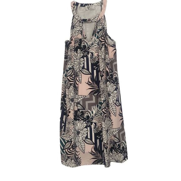 Christian Caliendo Lined Sleeveless Dress Black White Floral Splashes of Color - Picture 1 of 11